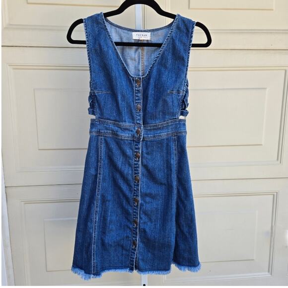 Pacsun Denim Cutout Dress Button Front Raw Hem size Small - Picture 2 of 16